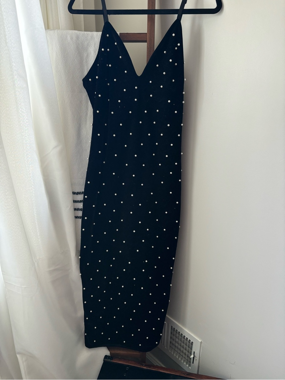 Black Pearl-Embellished Slip Dress - Elegant Evening Dress